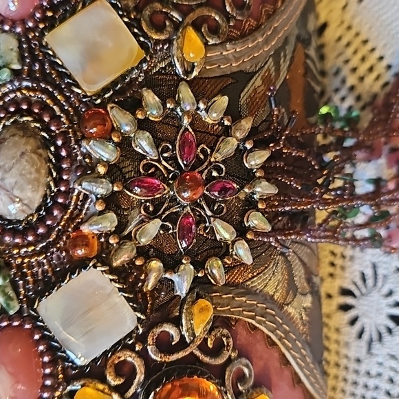 Vintage Mary Frances Stone Embellished Pink and Brown Women's Evening Clutch - Picture 2 of 16